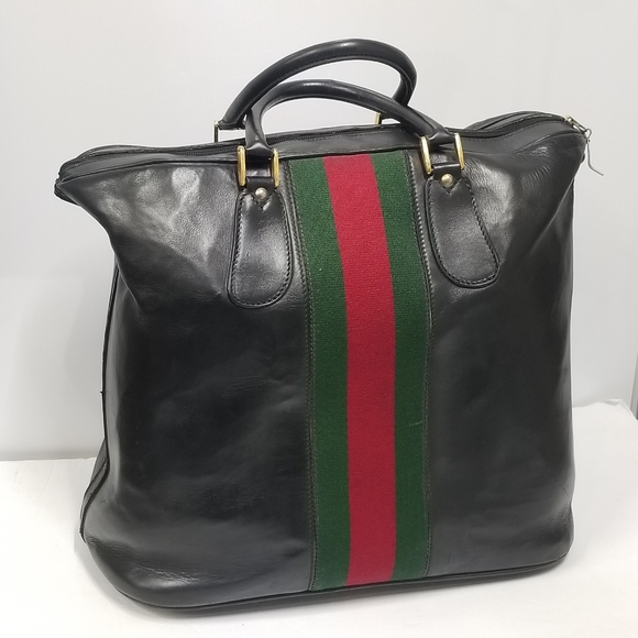 Rare Vintage Gucci Web Tall Boston Weekender Carryall luggage Travel bag - Picture 5 of 16